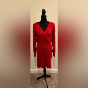 LuLu’s Red V-Neck Bodycon Sweater Dress - Size Large